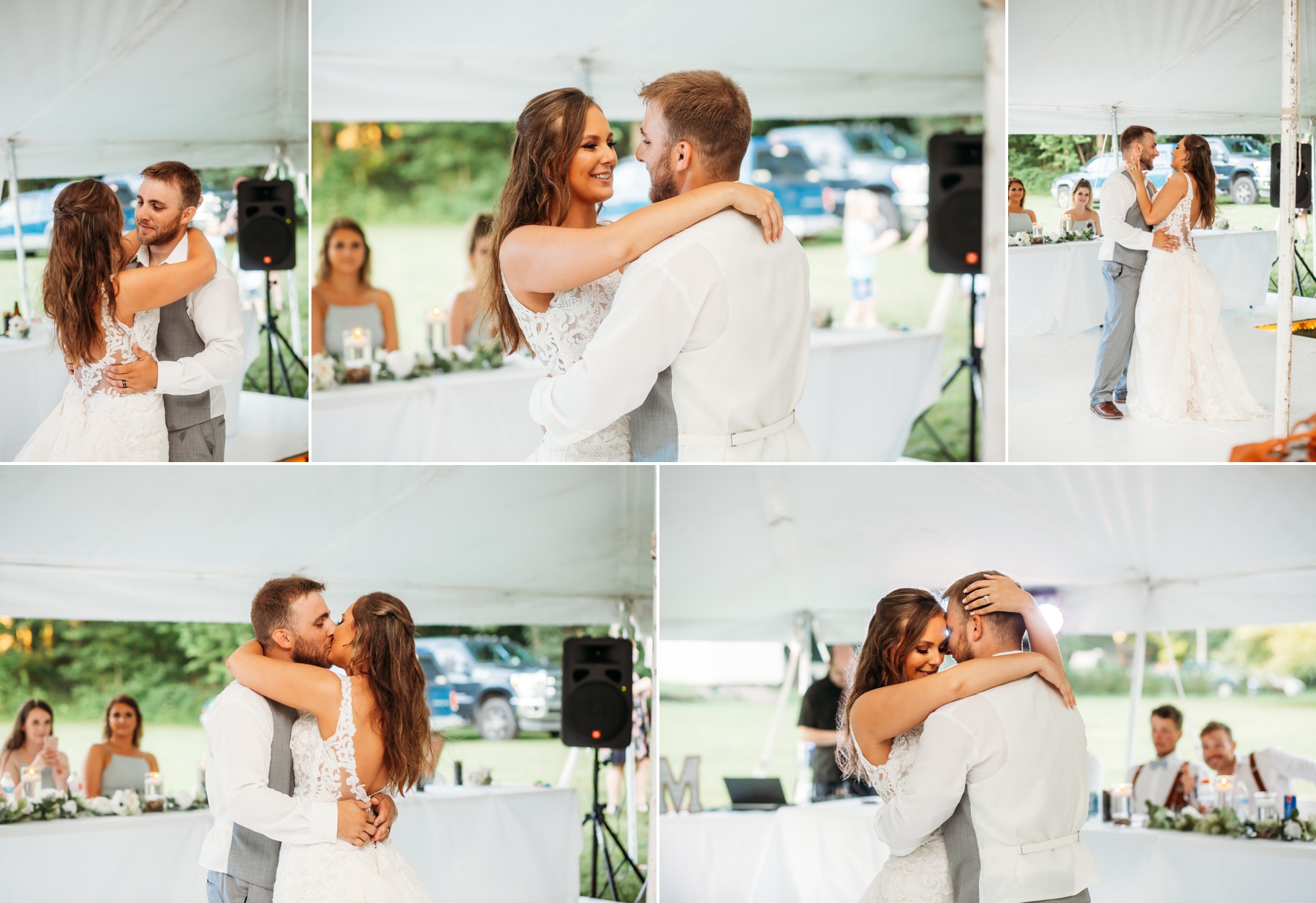 backyard wedding photography bates city missouri bride and groom brittany jewell photography first dance reception white tent