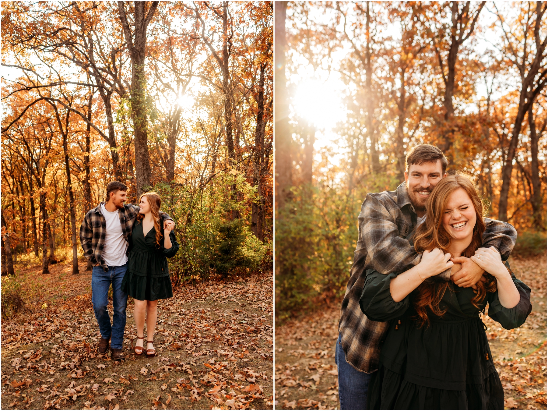 Faith and Stephen during their fall engagement session at Knob Noster State Park with Brittany Jewell Photography, surrounded by vibrant autumn foliage and scenic landscapes.