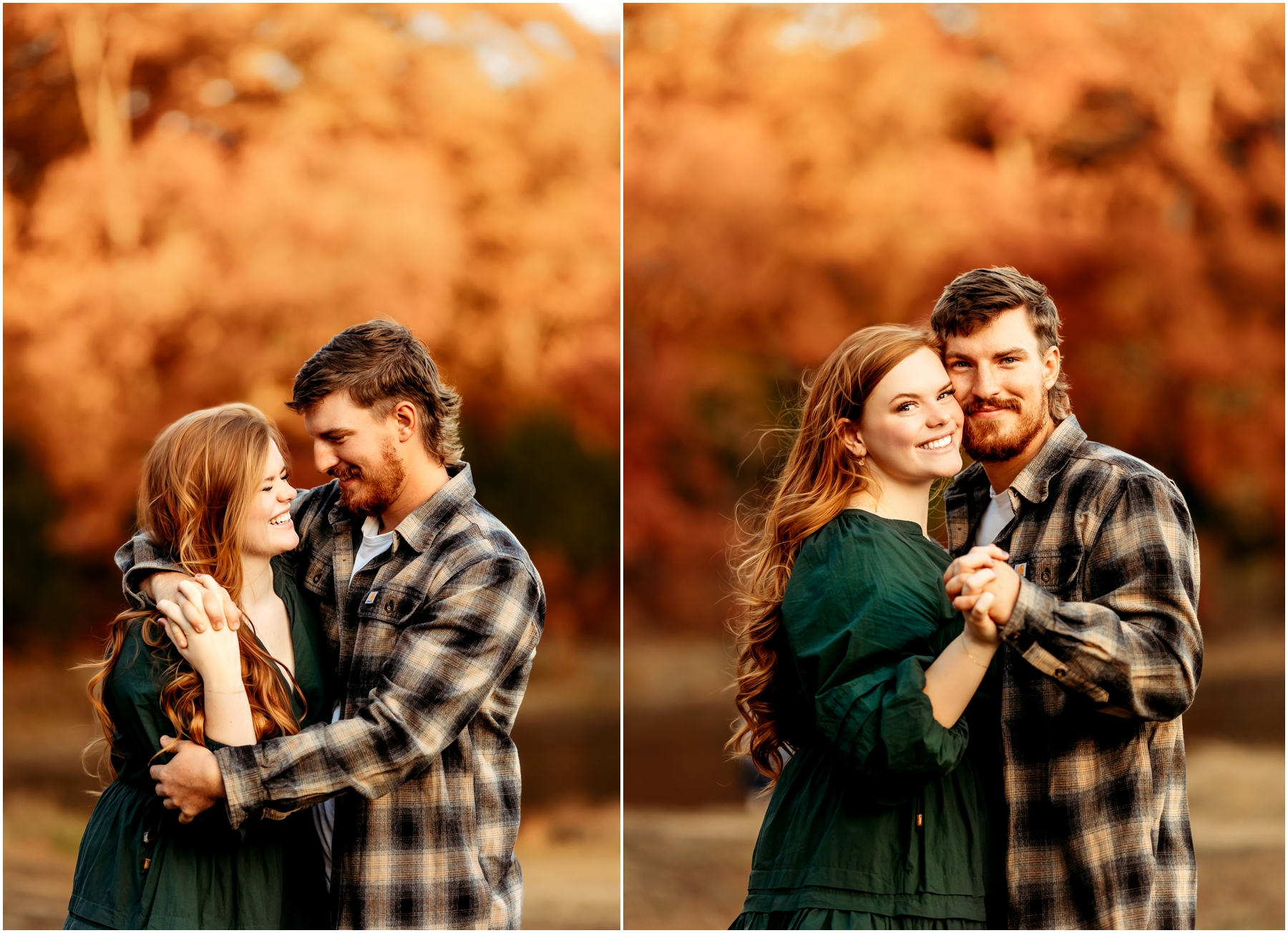 Faith and Stephen during their fall engagement session at Knob Noster State Park with Brittany Jewell Photography, surrounded by vibrant autumn foliage and scenic landscapes.