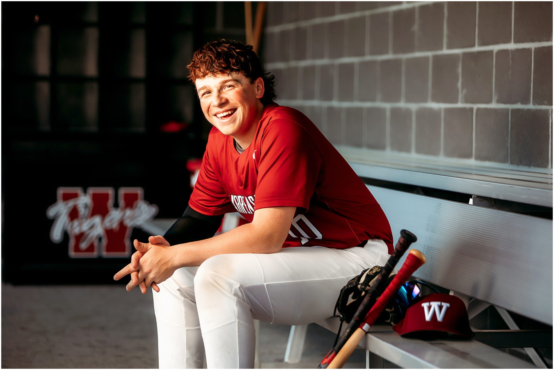 Warrensburg senior portraits of Ryan, featuring a blend of natural and sports settings with creative lighting effects, captured at Pertle Springs and WHS Baseball Field.