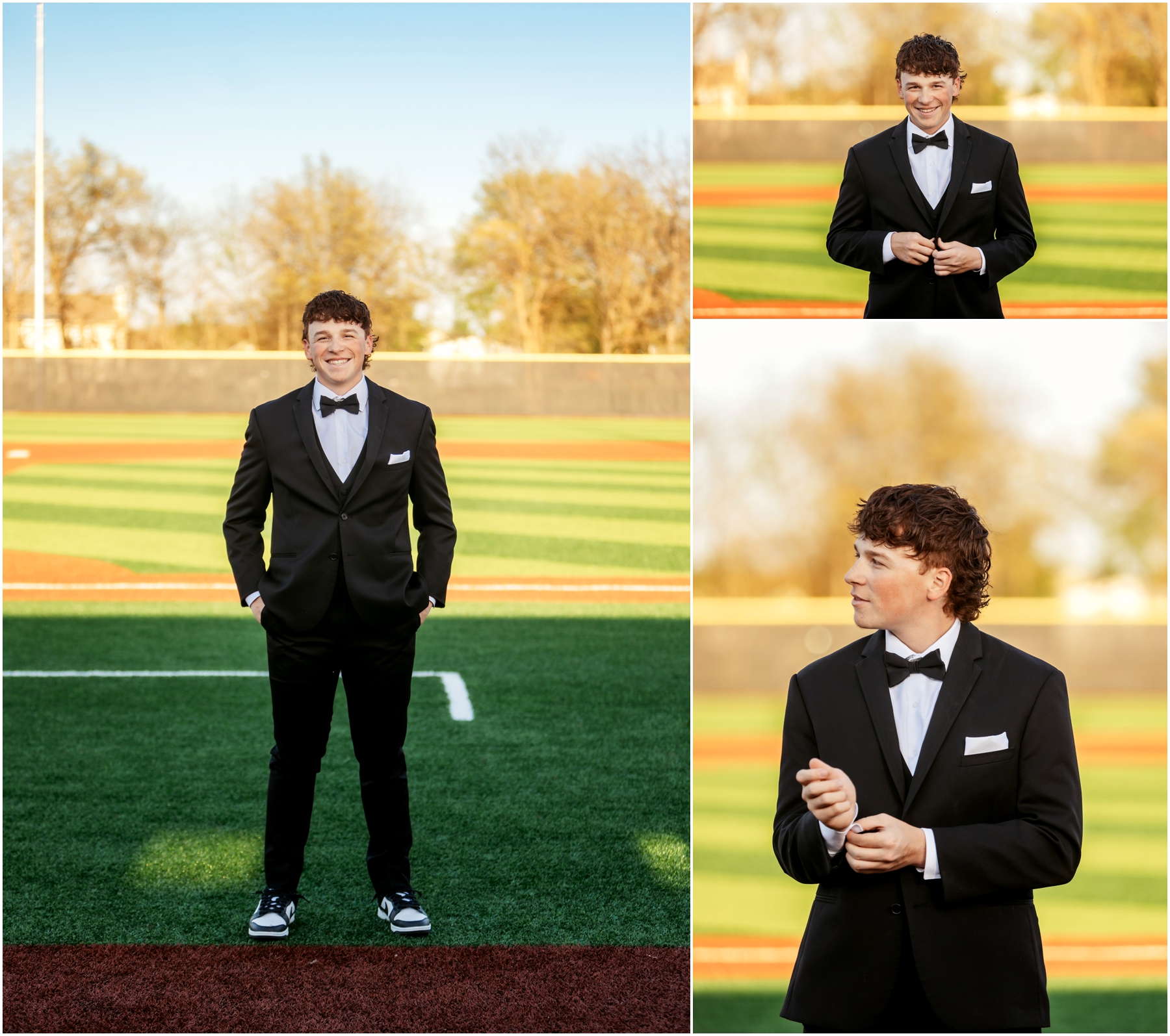 Warrensburg senior portraits of Ryan, featuring a blend of natural and sports settings with creative lighting effects, captured at Pertle Springs and WHS Baseball Field.